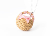 Polinacreations Handmade Easter Egg Basket Pendant. Easter Eggs jewelry Easter Jewelry polymer clay fake food jewelry miniature food rainbow jewelry polina creations ribbon jewelry pink necklace