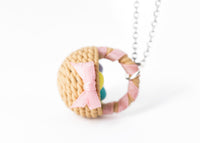 Polinacreations Handmade Easter Egg Basket Pendant. Easter Eggs jewelry Easter Jewelry polymer clay fake food jewelry miniature food rainbow jewelry polina creations pink jewelry