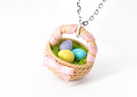 Polinacreations Handmade Easter Egg Basket Pendant. Easter Eggs jewelry Easter Jewelry polymer clay fake food jewelry miniature food rainbow jewelry polina creations gift for women 