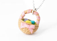 Polinacreations Handmade Easter Egg Basket Pendant. Easter Eggs jewelry Easter Jewelry polymer clay fake food jewelry miniature food rainbow jewelry polina creations
