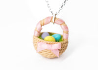 Polinacreations Handmade Easter Egg Basket Pendant. Easter Eggs jewelry Easter Jewelry polymer clay fake food jewelry miniature food rainbow jewelry polina creations holiday jewelry