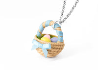 polinacreations Handmade Easter Egg Basket Pendant. Easter Eggs jewelry Easter Jewelry polymer clay fake food jewelry Easter gift silver necklace blue necklace gift for her women rainbow jewelry