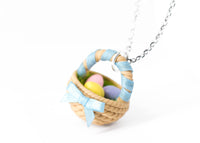 polinacreations Handmade Easter Egg Basket Pendant. holiday jewellery Easter Eggs jewelry Easter Jewelry polymer clay fake food jewelry Easter gift silver necklace blue necklace gift for her women rainbow jewelry ribbon jewelry 