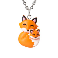 Handmade Mama Fox and Baby Necklace, Mothers Day Gift
