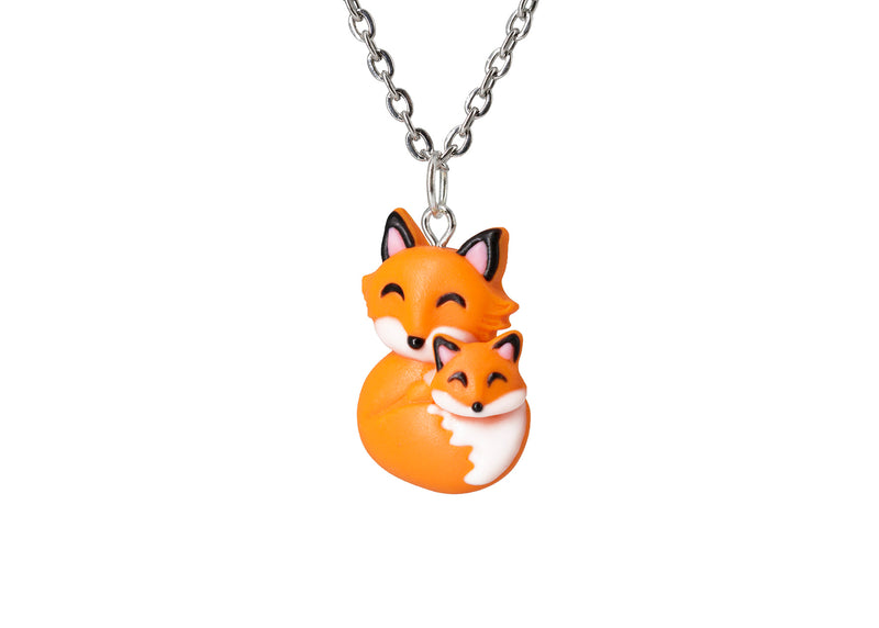 White Fox Necklace in Polymer Clay