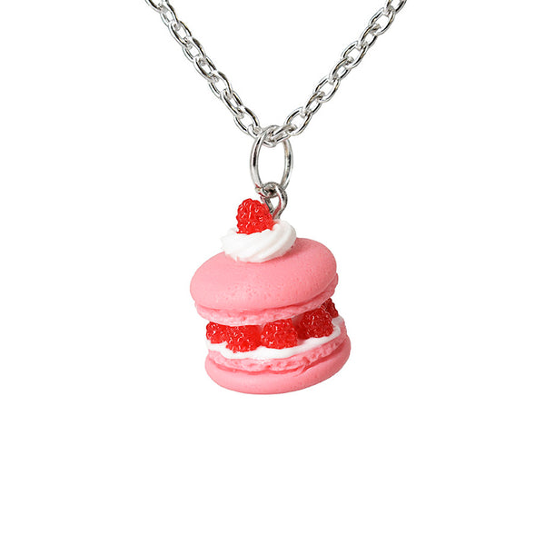 Handmade Raspberry French Macaron Necklace, Valentine's day gift