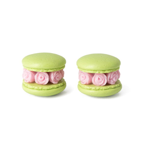 Handmade Lime Green Floral Macaron Stud Earrings