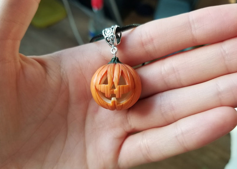 Pumpkin necklace - hand carved crystal charms