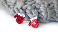 Polinacreations Christmas Knitted Mitten Polymer Clay Earrings, Holiday Earrings Womens Accessories Red Earrings Christmas earrings Holiday Xmas Jewelry Xmas gift for her