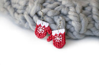 Polinacreations Christmas Knitted Mitten Polymer Clay Earrings, Holiday Earrings Womens Accessories Red Earrings Christmas earrings Holiday Xmas Jewelry Xmas gift for her