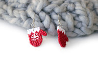 Polinacreations Christmas Knitted Mitten Polymer Clay Earrings, Holiday Earrings Womens Accessories Red Earrings Christmas earrings Holiday Xmas Jewelry Xmas gift for her red earrings snowflake earrings 