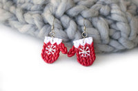 Polinacreations Christmas Knitted Mitten Polymer Clay Earrings, Holiday Earrings Womens Accessories Red Earrings Christmas earrings Holiday Xmas Jewelry Xmas gift for her snowflake jewelry