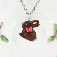 Polinacreations Handmade jewelry Easter Chocolate Bunny Pendant Bunny Necklace Easter Jewelry Chocolate Easter bunny pendant chocolate rabbit silver necklace Easter gift polymer clay fake food jewelry miniature food necklace
