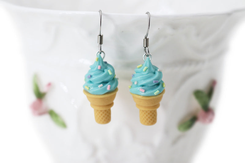 Handmade Blue Ice Cream Sugar Cone Earrings PolinaCreations