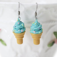 polinacreations Handmade Jewelry blue Ice Cream Sugar Cone Earrings Topped with Sprinkles. Ice cream Earrings, blue Earrings Fake Food Jewelry Kawaii miniature food jewelry mini food earrings green jewelry green earrings gift for her gift for woman girl rainbow jewelry sprinkle earrings polina creations jewellery blueberry ice cream bright jewelry summer jewelry summer earrings