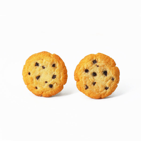 Polinacreations Handmade Chocolate Chip Cookie Stud Earrings, Cookie Earrings Cute Earrings Fake Food Jewelry Chocolate Earrings Kawaii
