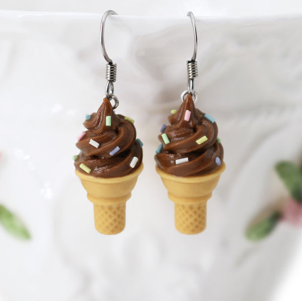polinacreations Handmade Jewelry chocolate Ice Cream Sugar Cone Earrings Topped with Sprinkles. Ice cream Earrings, brown Earrings brown jewelry Fake Food Jewelry Kawaii miniature food jewelry mini food earrings chocolate jewelry chocolate earrings gift for her gift for woman girl rainbow jewelry sprinkle earrings polina creations jewellery brown ice cream bright jewelry summer jewelry summer earrings