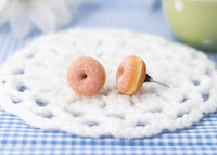PolinaCreations Handmade Doughnut Stud Earrings Topped with Sugar Donut Stud Earrings Doughnut Earrings Donut earrings Fake food jewelry polymer clay jewelry circle earrings cute earrings polina creations miniature food jewelry mini food earrings
