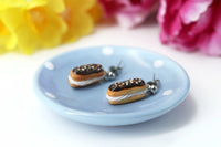 PolinaCreations Handmade jewelry Stuffed Eclair Stud Earrings with Whipped Cream & Topped With Chocolate and Nuts Eclair earrings polina creations nut earrings nut jewelry brown jewelry brown earrings fake food jewelry miniature food jewelry mini food earrings cute earrings cute jewelry dessert jewelry hypoallergenic earrings chocolate jewelry chocolate earrings gift for her gift for girl woman pastry earrings pastry charm pastry jewelry food charm yellow earrings yellow jewelry
