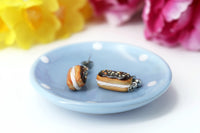 PolinaCreations Handmade jewelry Stuffed Eclair Stud Earrings with Whipped Cream & Topped With Chocolate and Nuts Eclair earrings polina creations nut earrings nut jewelry brown jewelry brown earrings fake food jewelry miniature food jewelry mini food earrings cute earrings cute jewelry dessert jewelry hypoallergenic earrings chocolate jewelry chocolate earrings gift for her gift for girl woman pastry earrings pastry charm pastry jewelry food charm yellow earrings yellow jewelry