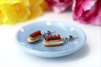 PolinaCreations Handmade jewelry Stuffed Eclair Stud Earrings with Whipped Cream & Topped With Chocolate and Raspberries Eclair earrings polina creations raspberry earrings raspberry jewelry red jewelry red earrings fake food jewelry miniature food jewelry mini food earrings cute earrings cute jewelry dessert jewelry hypoallergenic earrings chocolate jewelry chocolate earrings fruit jewelry fruit earrings berry earrings berry jewelry gift for her gift for girl woman chocolate eclair charm
