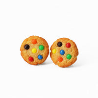 Polinacreations Handmade M&M Cookie Stud Earrings, Rainbow earrings Candy earrings Chocolate Chip Cookie Earrings Fun Cute Earrings Kawaii Fake Food Jewelry Miniature Food M and M jewelry polina creations 