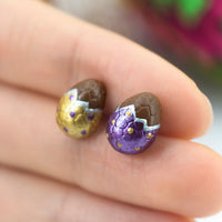 Handmade Gold & Purple Easter Chocolate Egg Stud Earrings