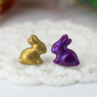 polinacreations Handmade Metallic Gold & Purple Color Easter Bunny Stud Earrings. Bunny earrings. Easter earrings. Easter bunny earrings Gold earrings asymmetrical cute earrings 