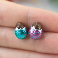 Polinacreations Handmade Metallic Aqua & Pink Color Easter Chocolate Egg Stud Earrings. Chocolate Egg earrings. Easter earrings. Cute Easter egg earrings