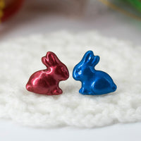 Polinacreations Handmade Metallic Red & Blue Color Easter Bunny Stud Earrings. Bunny earrings Easter earrings Easter gift Holiday Jewelry Cute Earrings polina creations