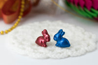 Handmade Metallic Red & Blue Easter Bunny Stud Earrings