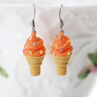 polinacreations Handmade Jewelry orange Ice Cream Sugar Cone Earrings Topped with Sprinkles. Ice cream Earrings, Fake Food Jewelry Kawaii miniature food jewelry mini food earrings orange jewelry orange earrings gift for her gift for woman girl rainbow jewelry sprinkle earrings polina creations jewellery bright jewelry summer jewelry summer earrings