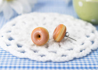 PolinaCreations Handmade Jewelry Original Glazed Doughnut Stud Earrings, Donut Earrings Fake Food Jewelry Miniature Food polymer clay food jewelry circle earrings small cute earrings mini food jewelry polina creations hypoallergenic jewelry small studs dunkin donuts baskin robbins 