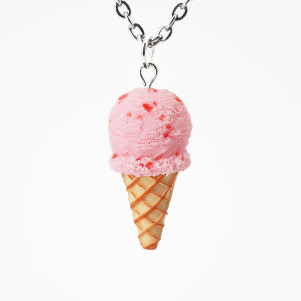 Polinacreations Handmade Strawberry Ice Cream necklace, Ice Cream pendant Ice Cream Jewelry pink ice cream charm Cute charm Waffle Cone Mini Fake Food Jewelry cute jewelry polymer clay fake food jewelry waffle necklace waffle jewelry pink jewelry pink charm chocolate necklace gift for her mini food jewelry