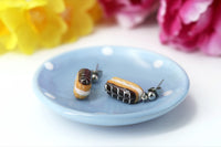 PolinaCreations Handmade jewelry Stuffed chocolate Eclair Stud Earrings with white stripes Eclair earrings polina creations raspberry earrings raspberry jewelry red jewelry red earrings fake food jewelry miniature food jewelry mini food earrings cute earrings cute jewelry dessert jewelry hypoallergenic earrings chocolate jewelry chocolate earrings gift for her gift for girl woman pastry earrings pastry charm pastry jewelry food charm chocolate eclair earrings chocolate glaze with white stripes