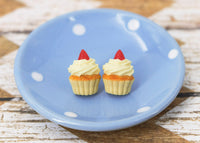 Polinacreations Handmade Vanilla Frosting Cupcake Stud Earrings Topped with Strawberry Vanilla Cupcake Earrings Cupcake Stud Earrings miniature food jewelry fake food jewelry polina creations strawberry earrings cute studs