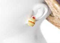 Polinacreations Handmade Vanilla Frosting Cupcake Stud Earrings Topped with Strawberry Vanilla Cupcake Earrings Cupcake Stud Earrings miniature food jewelry fake food jewelry polina creations strawberry earrings romantic jewelry