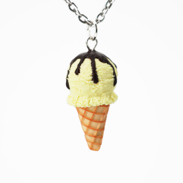 Polinacreations Handmade Vanilla Ice Cream necklace, Ice Cream pendant Ice Cream Jewelry Cute charm Waffle Cone Mini Fake Food Jewelry cute jewelry polymer clay fake food jewelry waffle necklace waffle jewelry yellow jewelry yellow charm chocolate necklace gift for her mini food jewelry