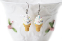 polinacreations Handmade Jewelry vanilla Ice Cream Sugar Cone Earrings Topped with Sprinkles. Ice cream Earrings, white Earrings white jewelry Fake Food Jewelry Kawaii miniature food jewelry mini food earrings vanilla jewelry vanilla earrings gift for her gift for woman girl rainbow jewelry sprinkle earrings polina creations jewellery white ice cream bright jewelry summer jewelry summer earrings