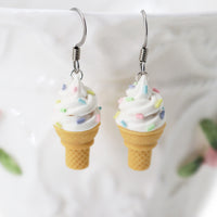 polinacreations Handmade Jewelry vanilla Ice Cream Sugar Cone Earrings Topped with Sprinkles. Ice cream Earrings, white Earrings white jewelry Fake Food Jewelry Kawaii miniature food jewelry mini food earrings vanilla jewelry vanilla earrings gift for her gift for woman girl rainbow jewelry sprinkle earrings polina creations jewellery white ice cream bright jewelry summer jewelry summer earrings