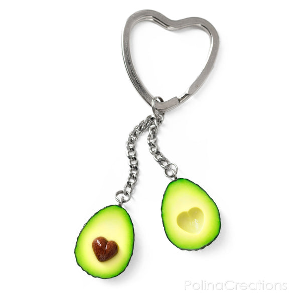 Handmade Single Ring Avocado Heart Keychain, Valentine's day gift