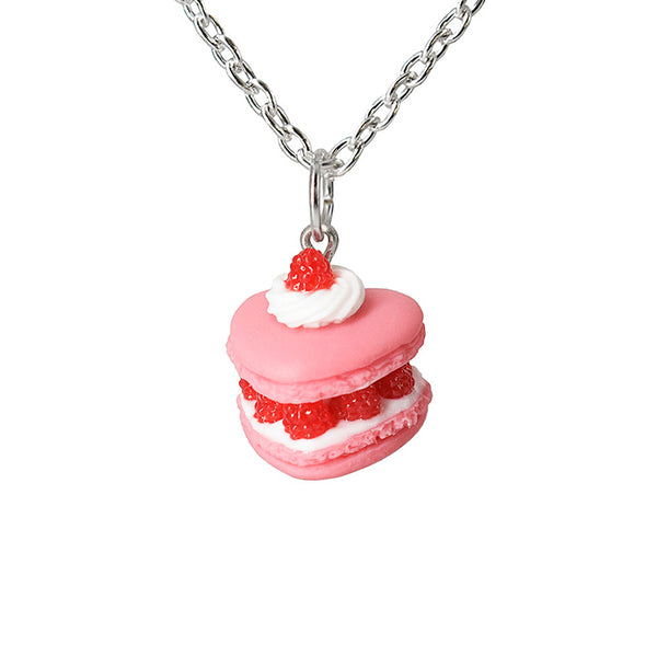 Handmade Raspberry Heart French Macaron Necklace, Valentine's day gift