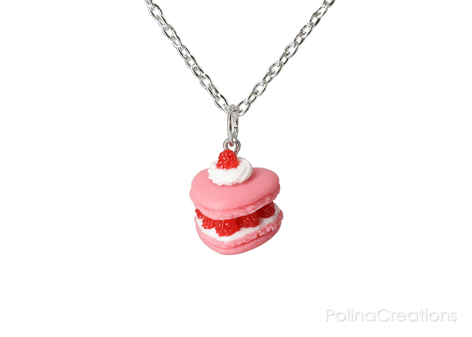 Handmade Raspberry Heart French Macaron Necklace, Valentine's day