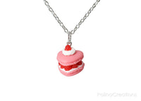 Handmade Raspberry Heart French Macaron Necklace, Valentine's day gift