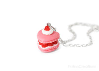 Handmade Raspberry Heart French Macaron Necklace, Valentine's day gift
