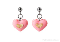 Handmade Heart Shaped French Macaron Stud Dangle Earrings, Valentine's Day Gift