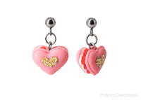 Handmade Heart Shaped French Macaron Stud Dangle Earrings, Valentine's Day Gift