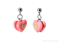 Handmade Heart Shaped French Macaron Stud Dangle Earrings, Valentine's Day Gift