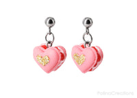 Handmade Heart Shaped French Macaron Stud Dangle Earrings, Valentine's Day Gift
