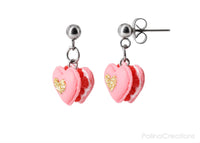 Handmade Heart Shaped French Macaron Stud Dangle Earrings, Valentine's Day Gift